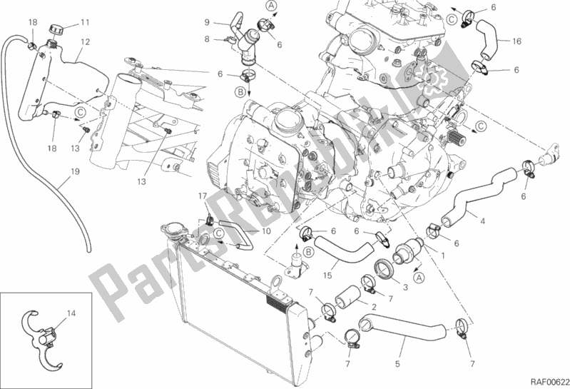 All parts for the Cooling Circuit of the Ducati Multistrada 1260 ABS Brasil 2018
